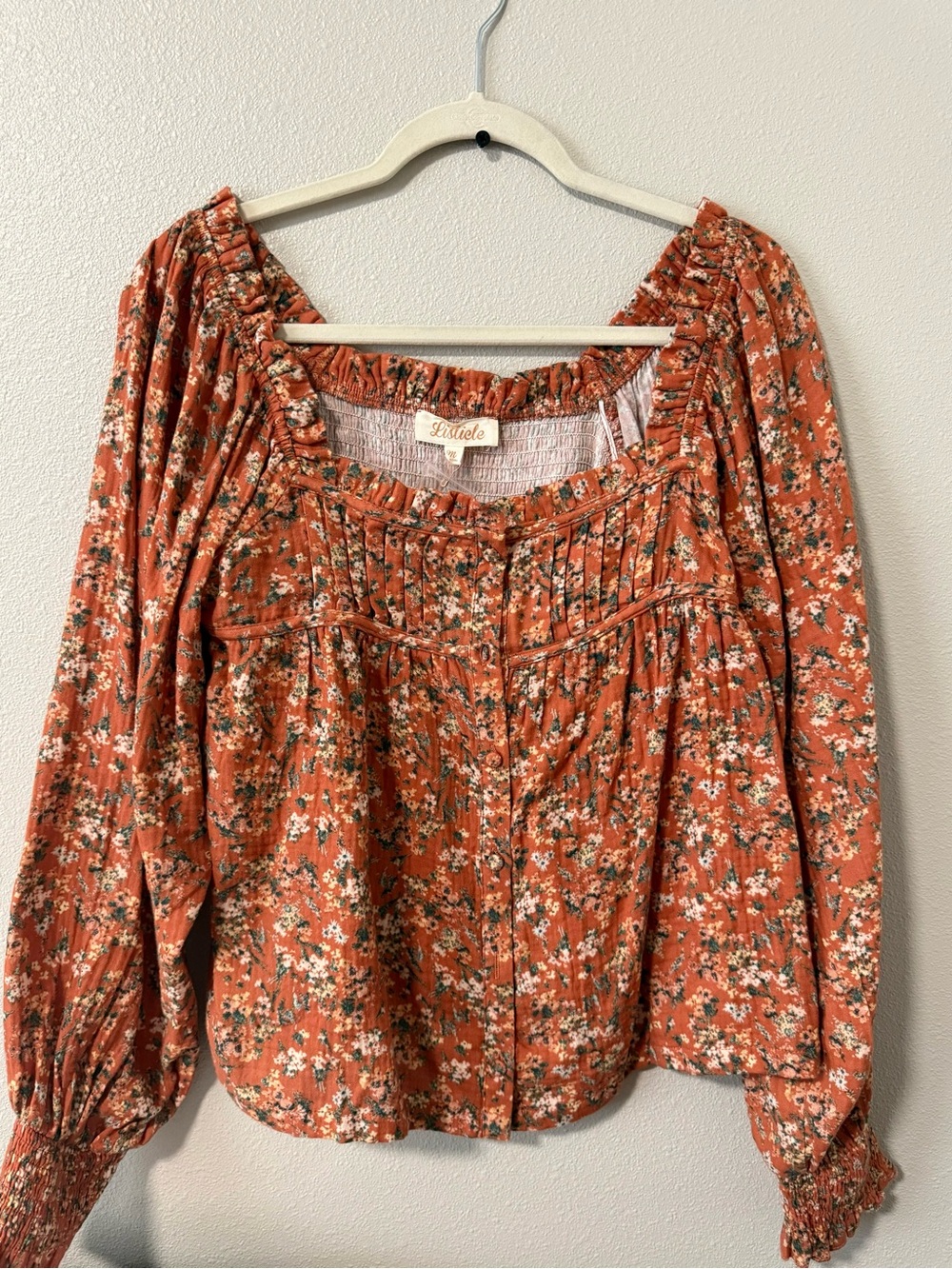 Listicle Orange Floral Peasant Blouse